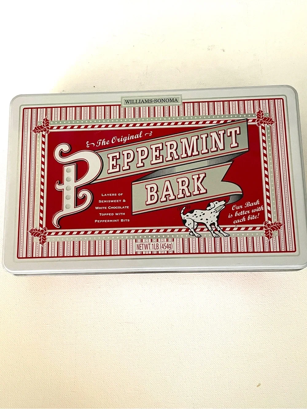 Williams-Sonoma Peppermint Bark Retro Style Tin Collectible Christmas Holiday